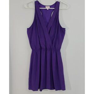Parker Silk Racerback Mini Dress Surplice Neckline Elastic Waist Purple Medium
